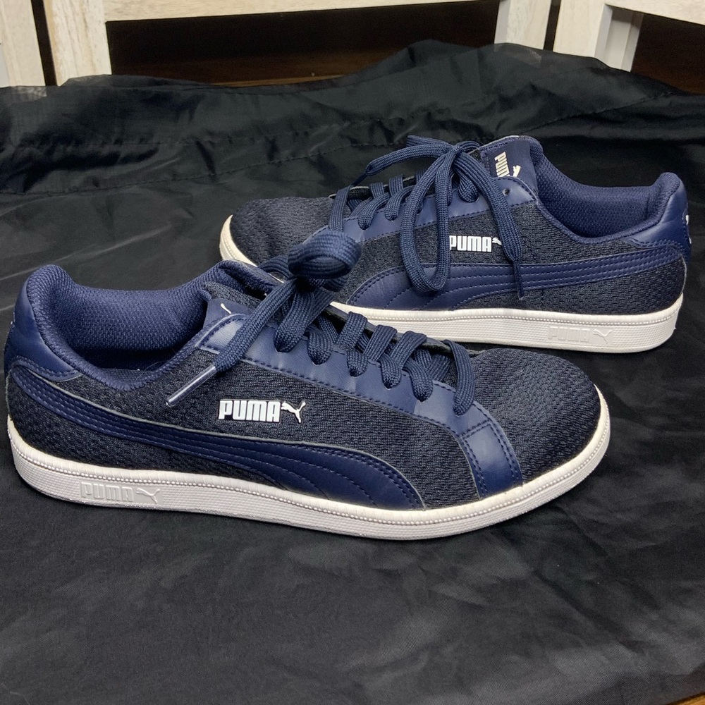 Puma Men’s Casual Navy Blue and White Smash Knit Sneaker Shoes 8